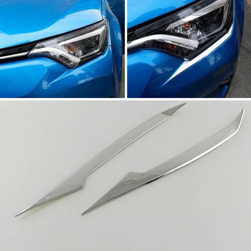 

2pcs Chrome Car Headlight Front Lamp Trim Sticker For Toyota Rav4 2016 2017 2018