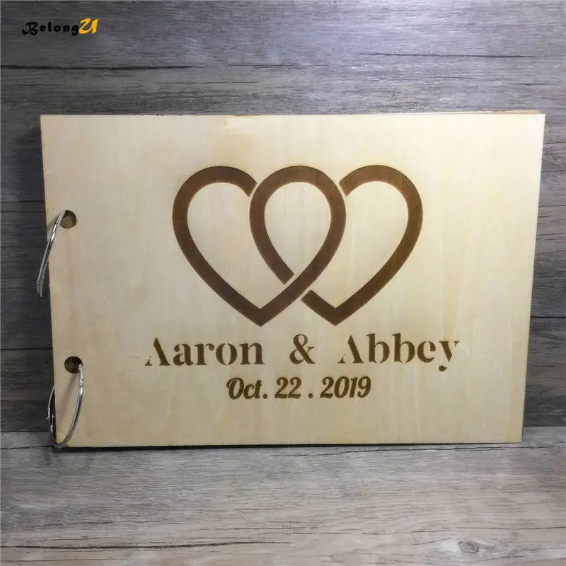 

Custom Personalized Wood Signature Guest Books Wedding Photo Album Wire Binding Wooden Loose-leaf Photo Album Wedding Decoration
