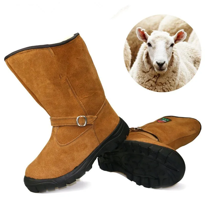 Kopen Hot 30 Graden Winter Mannen Schapen Bont Warme Snowboots Mannelijke Outdoor Hunting Vissen Tactische Training antislip sneeuwveld Schoenen