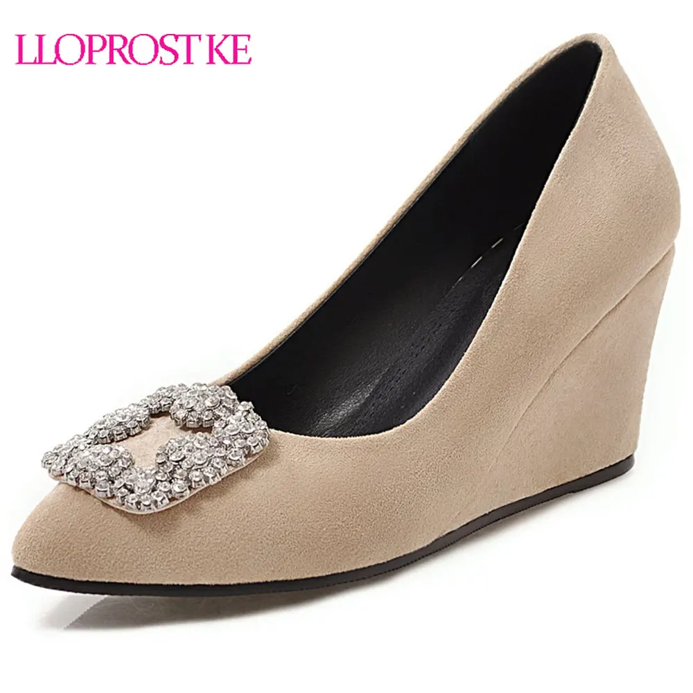 

Lloprost ke Fashion Lady Women Wedge High Heels Wedding Shoes Party Crystal Red Black Wedges Pumps Shoes Woman Plus Size H136