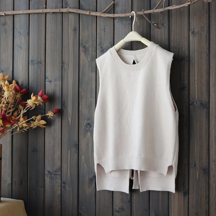 High Quality Autumn O-Neck Loose Vests Women Back Lace-Up Knitted Waistcoat Casual Solid Thin Sleeveless Pullovers High Quality Autumn O-Neck Loose Vests Women Back Lace-Up Knitted Waistcoat Casual Solid Thin Sleeveless Pullovers