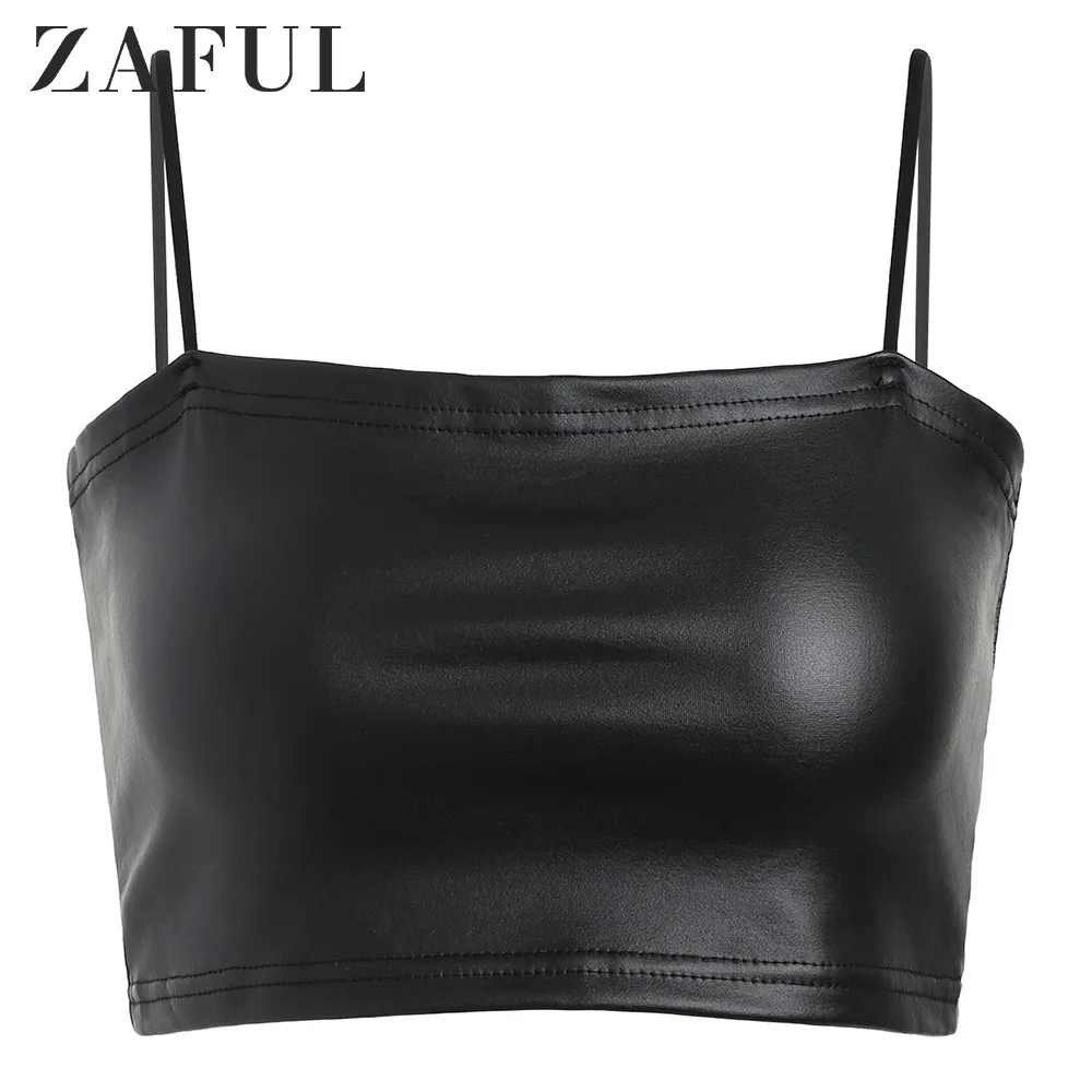 Женский укороченный топ ZAFUL Cami из искусственной кожи без бретелек однотонная