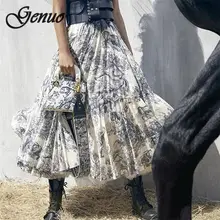 Подиумная Женская длинная юбка Роскошная с высокой талией с принтом животных плиссированная большая юбка с подвеской европейские дизайнерские вечерние макси юбки