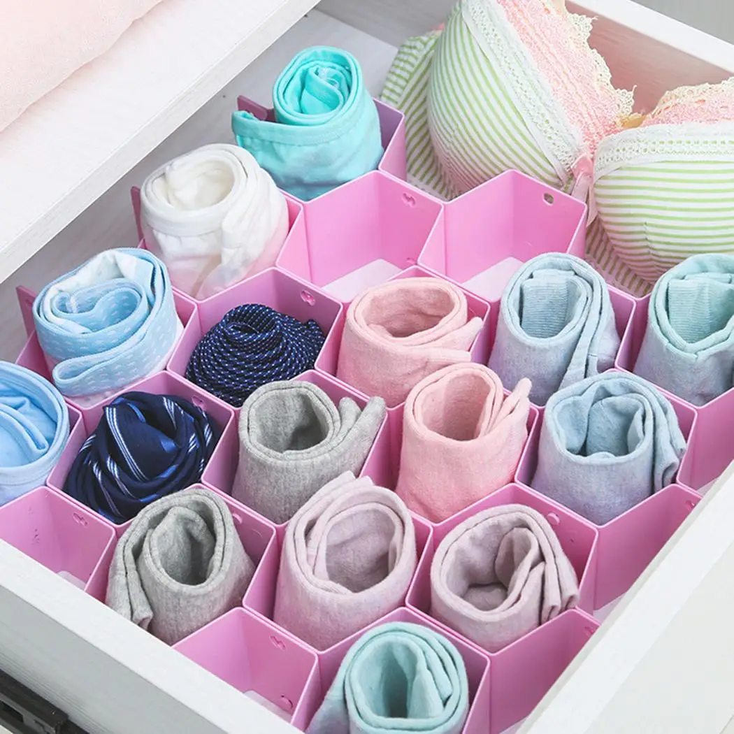 

Creative Drawer Partition Honeycomb Finishing Grid Pink Socks Solid Underwear Storage Box Home Room Storage Collecting Container