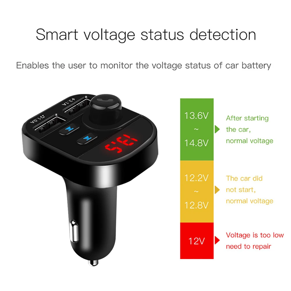 USB AUX FM передатчик Bluetooth 5,0 автомобильный комплект 4.1A двойной USB телефон зарядное устройство беспроводной аудио приемник ЖК цифровой дисплей напряжения