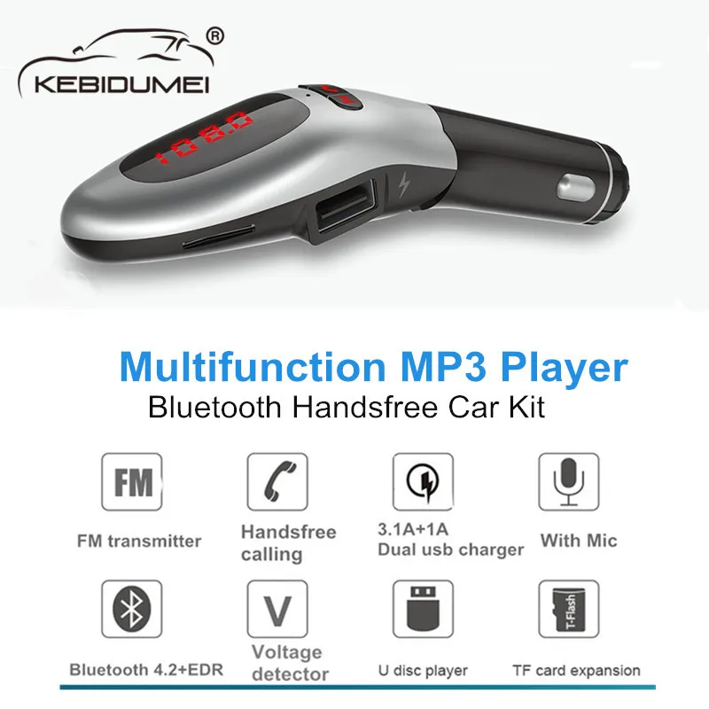 FM передатчик Bluetooth 4,2 автомобильный комплект громкой связи 3.1A двойной USB телефон зарядное устройство стерео аудио приемник TF карта USB AUX дисплей напряжения