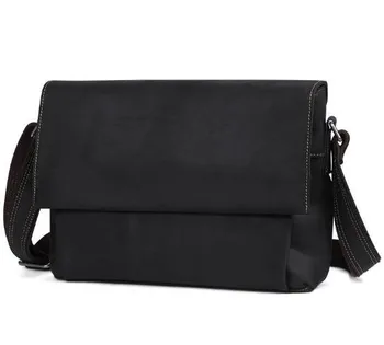 

Genuine Crazy Horse Cowhide Leather Men Messenger For Laptop Male Vintage Crossbody Vintage Brown Dark Briefcase Bags