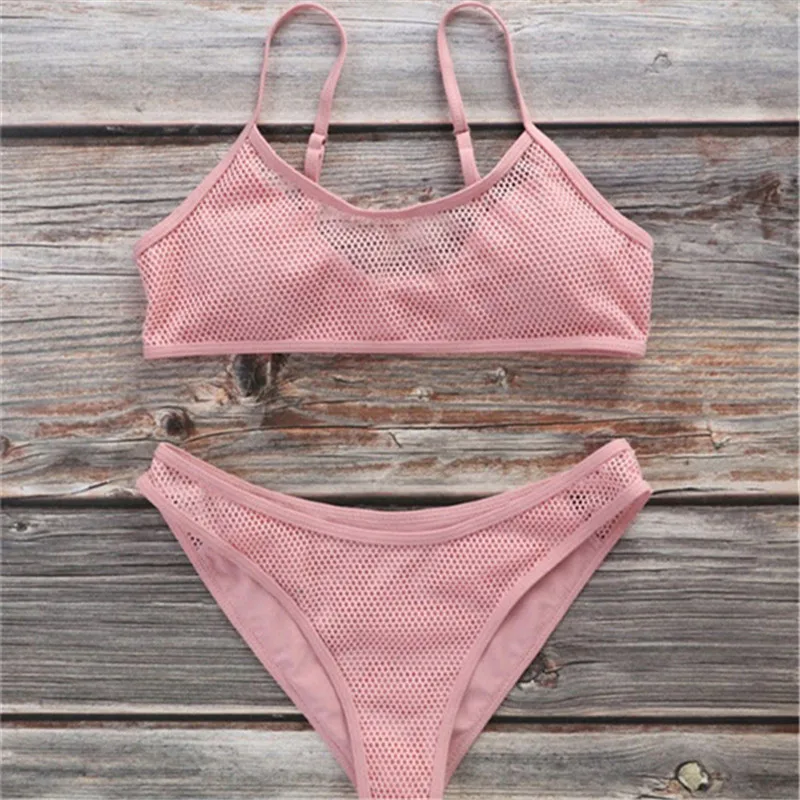 

Hot sexy women swimwear sportwear Summer Push up padded Bra Fishnet patchwork Swimsuits Bathing bikinis 2pcs femme 2019 Biquinis