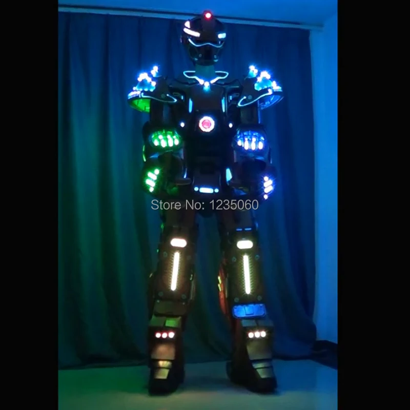 

RGB light Robot led costumes ballroom led robot clothes men stage wears led helmet Programmable full color suit party suppllies