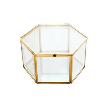 

Geometric Clear Glass Jewelry Box Jewelry Organizer Holder Tabletop Succulent Plants Container Home Jewelry Storage
