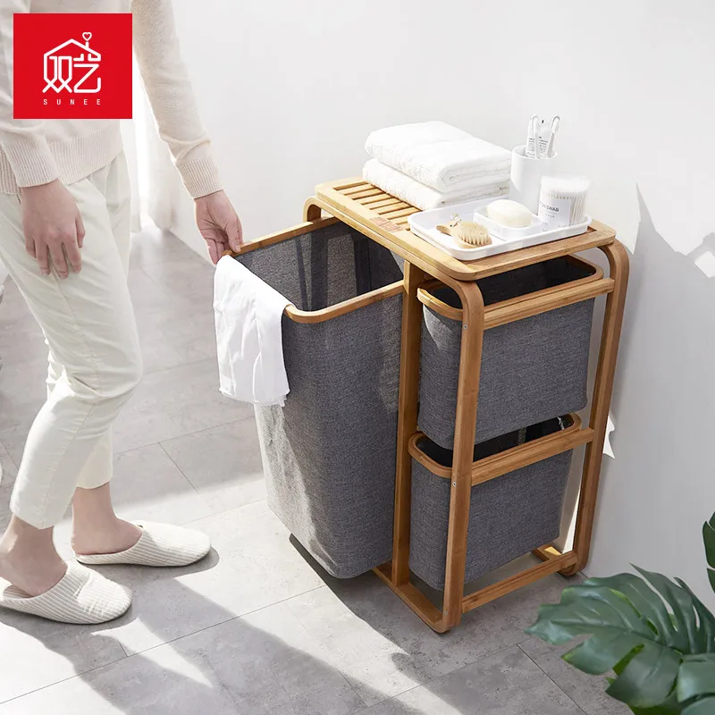US $152.10 3 Gird Bamboo laundry basket dirty clothes basket bathroom laundry hamper storage basket clothes organizer