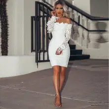 Hirigin Sexy Dress Vestidos 2019 New Womens Lace Elegant Long Sleeve Off Shoulder Evening Party Summer Beach Short Mini Sundress open shoulder sleeve womens lace dress
