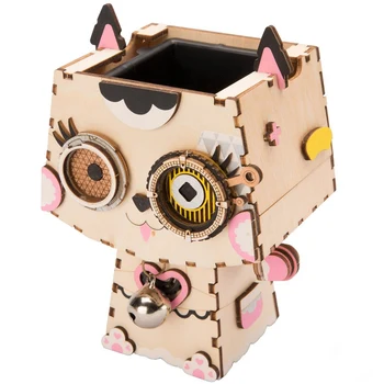 

Robotime 3D Wooden Kitten Puzzle Game Creative Flower Pot Storage Box Pen Holder Model Building Kit Children's Toys Adult FT73