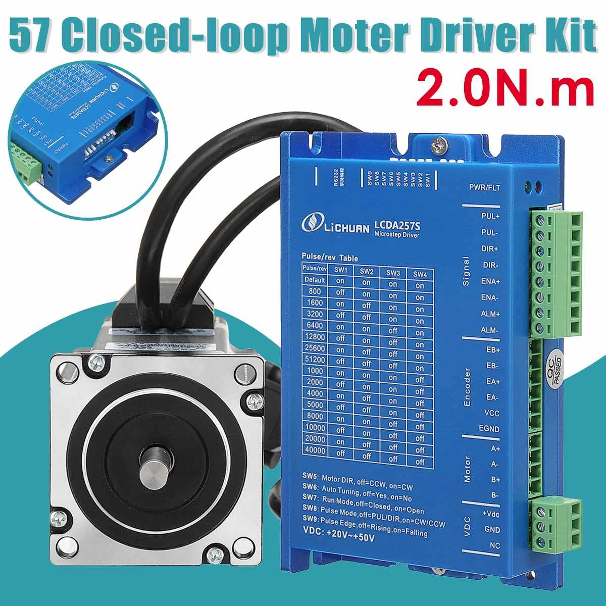 

LCDA257S+LC57H276 2PH 2.0N.m Closed Loop Stepper Motor Driver Kit With 2.7M Cable