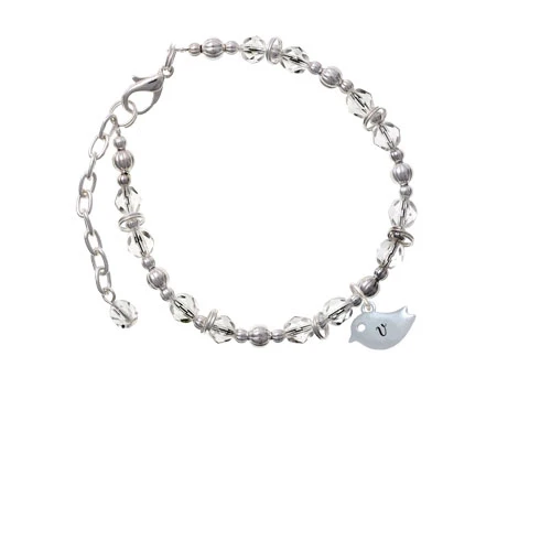 Silvertone Little Bird Initial - V Clear Beaded Bracelet |