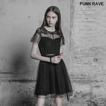 

Gothic Floral embroidery Micro-loose Waist sexy Dress fashion Black Swan Fairy Mesh Exquisite Lace A-line dress PUNK RAVE PQ-381
