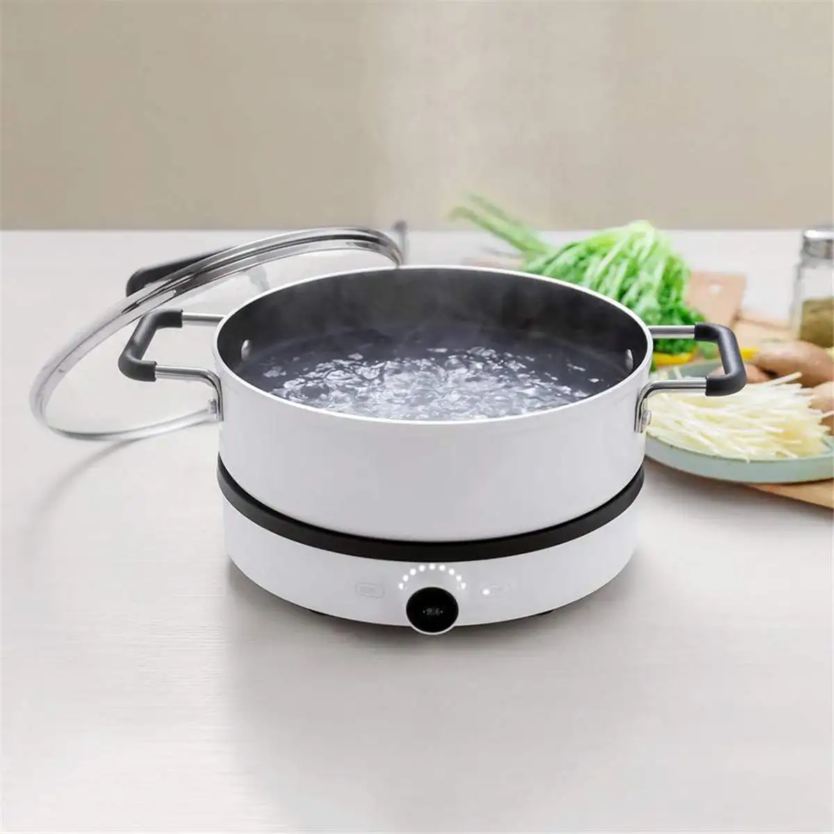 

220V 2100W Home Induction Cookers Smart Precise Control Induction Plate Tile Hot Pot App Remote Control Kitchen Appliances