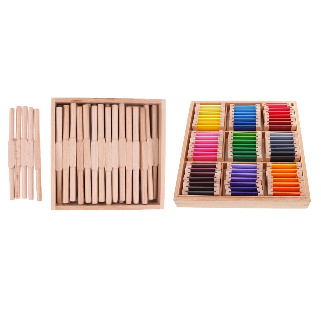 

Montessori Sensorial Teaching Material Toy- 45 Wooden Shuttles Set & 63 Color Learning Cards Big Box Set Kid Early Education Toy