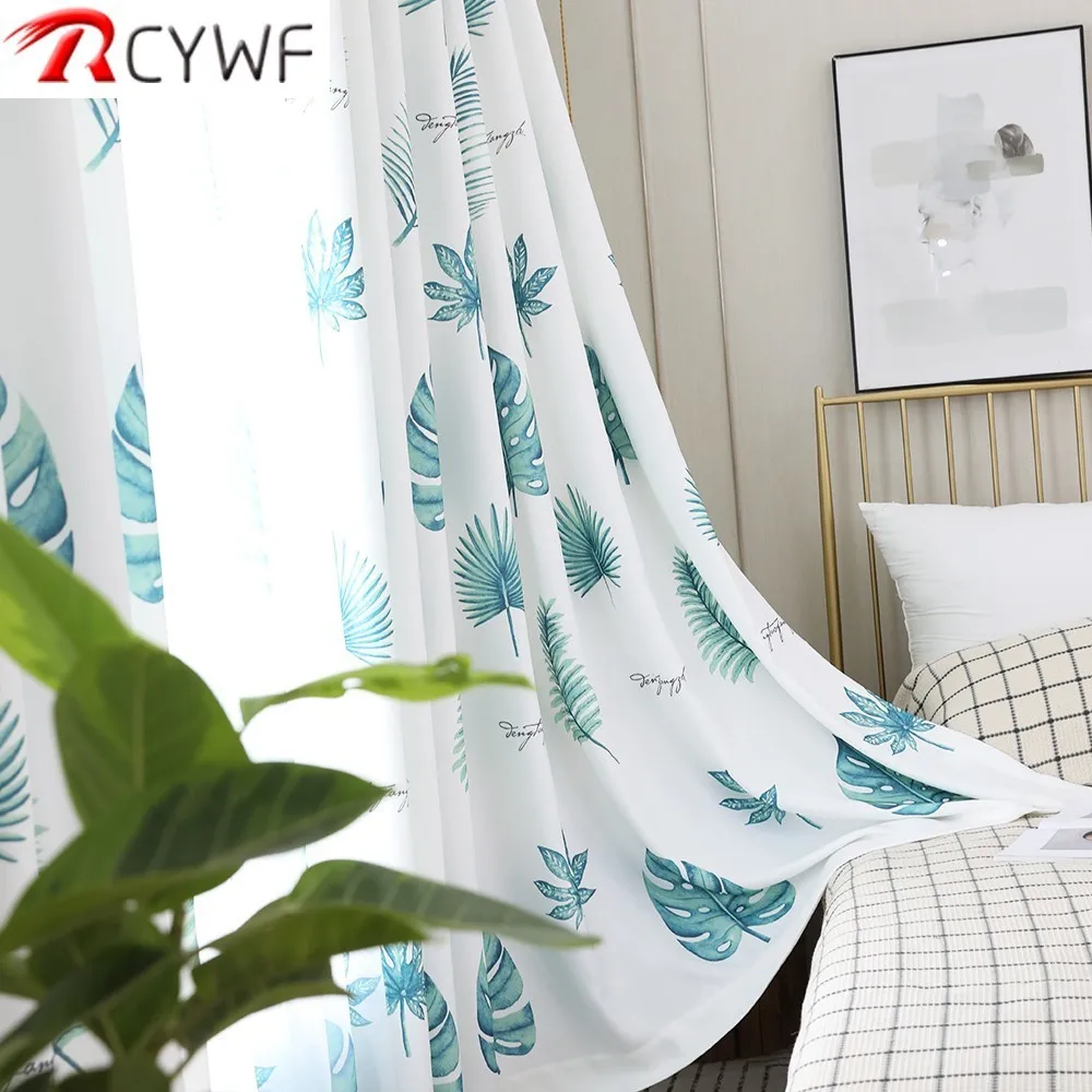 

Blackout Curtains For Living Room Green Leaves Fabric Curtain For Kids Bedroom Cartoon Curtain