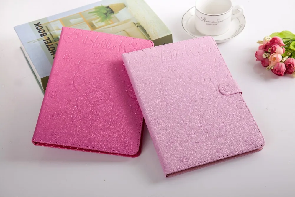 

Cute Cartoon Hello Kitty Pattern Smart Fold Case For ipad air air 2 pro 9.7 2017 2018 9.7 PU Leather Cover Funda+gifts
