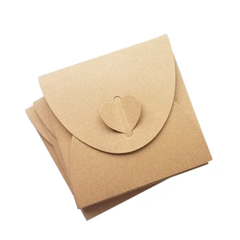 

10pcs/lot Vintage Heart Buckle Kraft Paper Envelope for CD Photo Storage Wedding Invitation Greeting Card Envelope Bag PM004