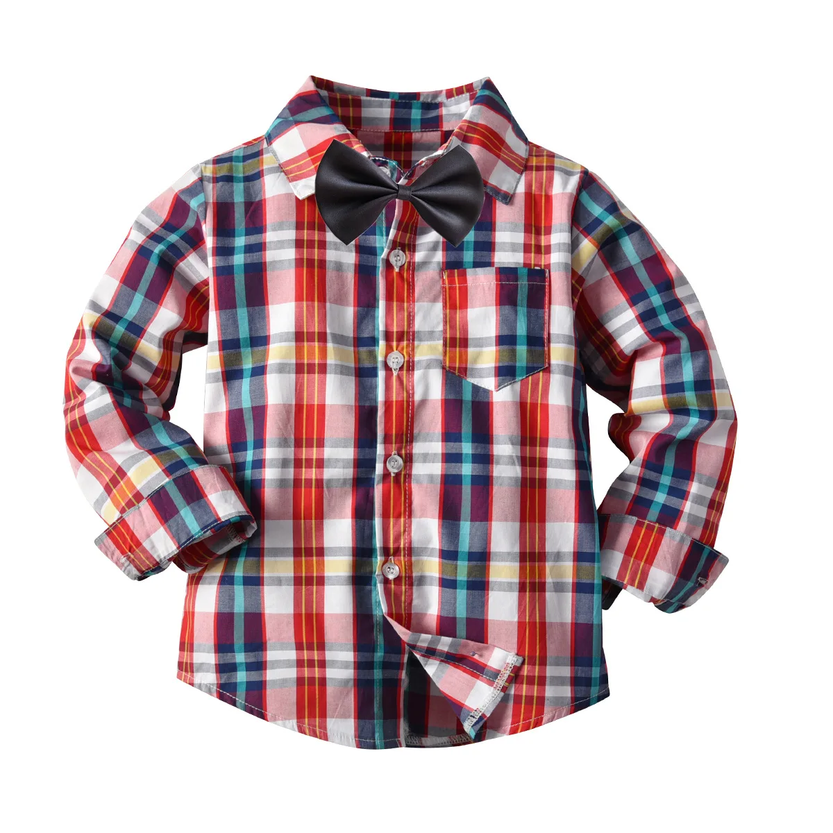 

OAKLEY Toddler Boys Plaid Tops Shirt Long Sleeve Plaid Shirt Kids Shirts With Bow Tie Boys Clothes 3T-7T