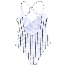 Полосатый слитный купальник для женщин, v-образный вырез, открытая спина, завязанный бант, монокини, пляжный купальный костюм, купальник
