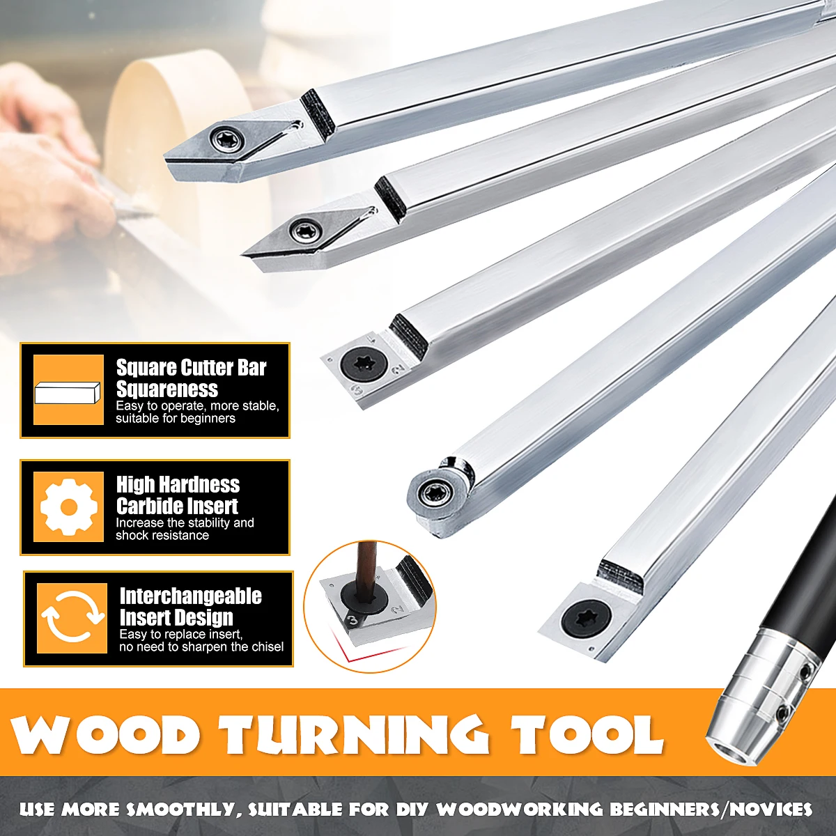 Buy Wood Turning Tool CarbideBit Tip Chisel Square/Round DIY Lathe Rotary