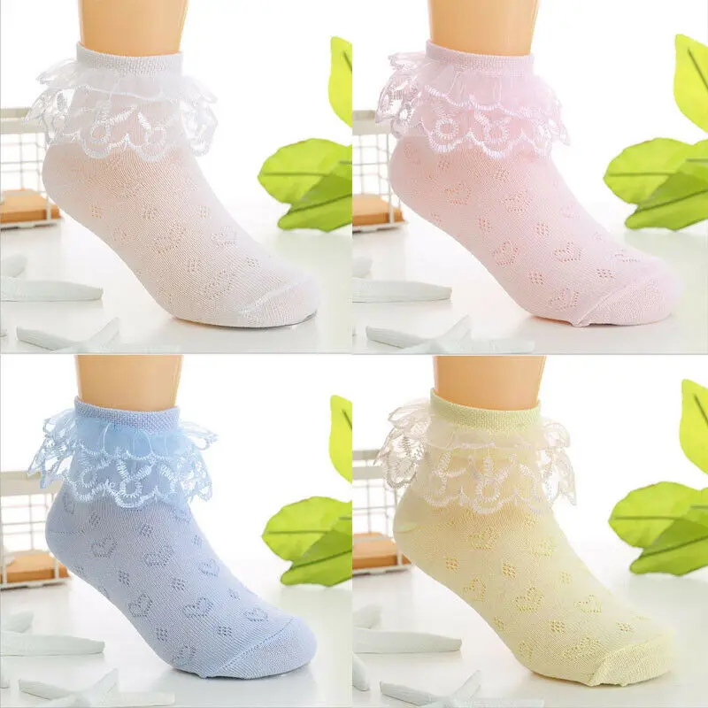 

2019 New Kid Toddler Children Girls Ankle High Cute Lace Frilly Ruffle Cotton Princess Socks Big Bow White Socks 2-8Y