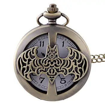 

IBEINA Batman Watch Vintage Pocket Watch Theme Full Hunter Quartz Engraved Fob Retro Pendant Pocket Watch Chain Gift