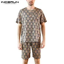 INCERUN Мужские пижамные комплекты с принтом, топы с короткими рукавами и пижамные шорты Домашняя одежда для отдыха, Мужская одежда для сна, комплект одежды для сна, большие размеры