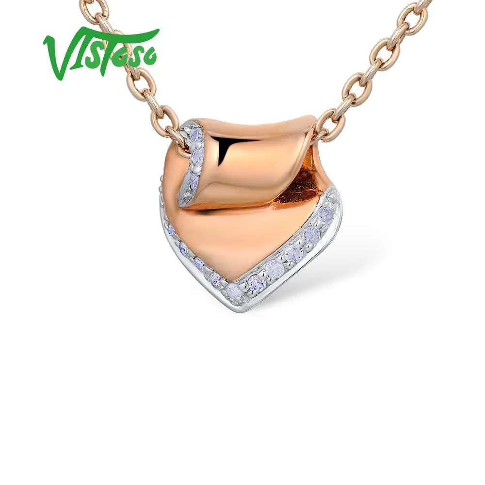 

VISTOSO Gold Pendants For Women Authentic 14K 585 Rose Gold Sparkling Diamond Engagement Wedding Heart Pendant Fine Jewelry