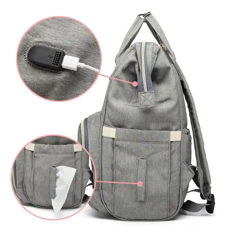 Usb-порт сумка для подгузников для беременных, однотонный рюкзак для мам, рюкзак для кормления, USB зарядка, детские сумки для подгузников, водонепроницаемые сумки для мам и путешествий