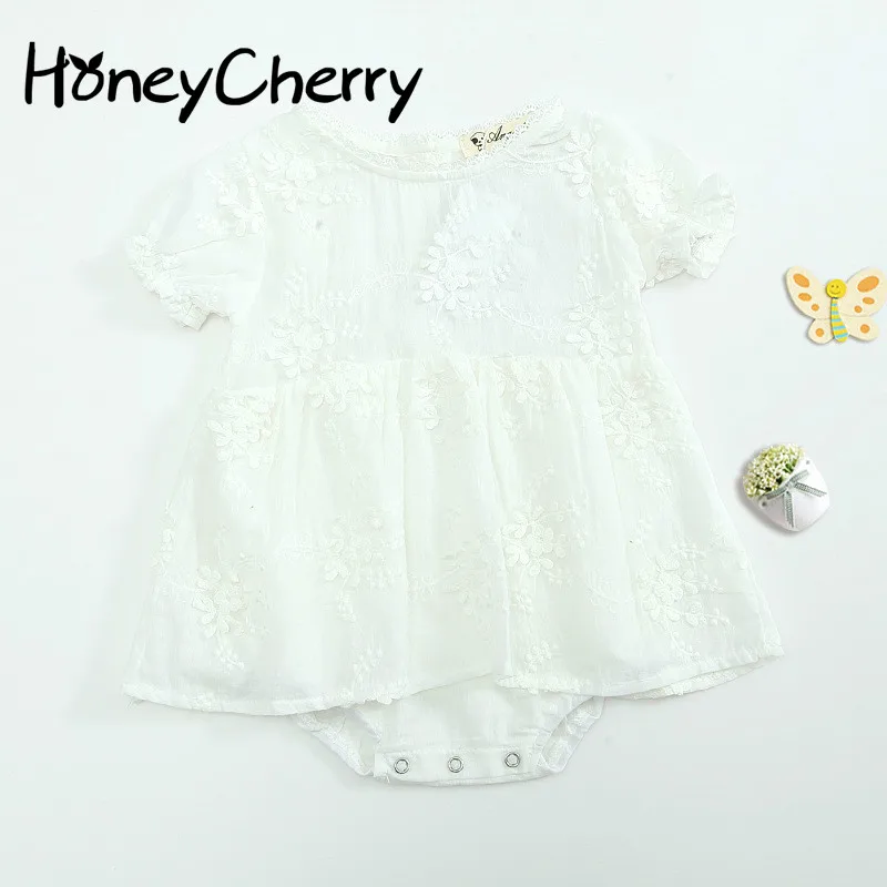 

Summer Style Baby Bodysuits Pure White Embroidered Short Sleeve Cotton Dress Crawling Suit Baby Girl Clothes Jumpsuit