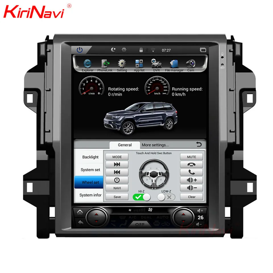 

KiriNavi Vertical Screen Tesla Style 12.1 Android 8.1 Car Radio For Toyota Fortuner Revo Car Multimedia Dvd Navigation 4G 2016+
