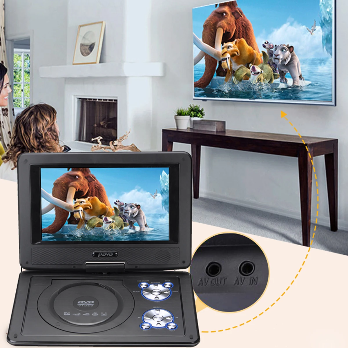 

9.8 inch Portable DVD Player 270 Degree Rotating TFT LCD Screen FM VCD CD MP3 Player for DVD TV Car Charger