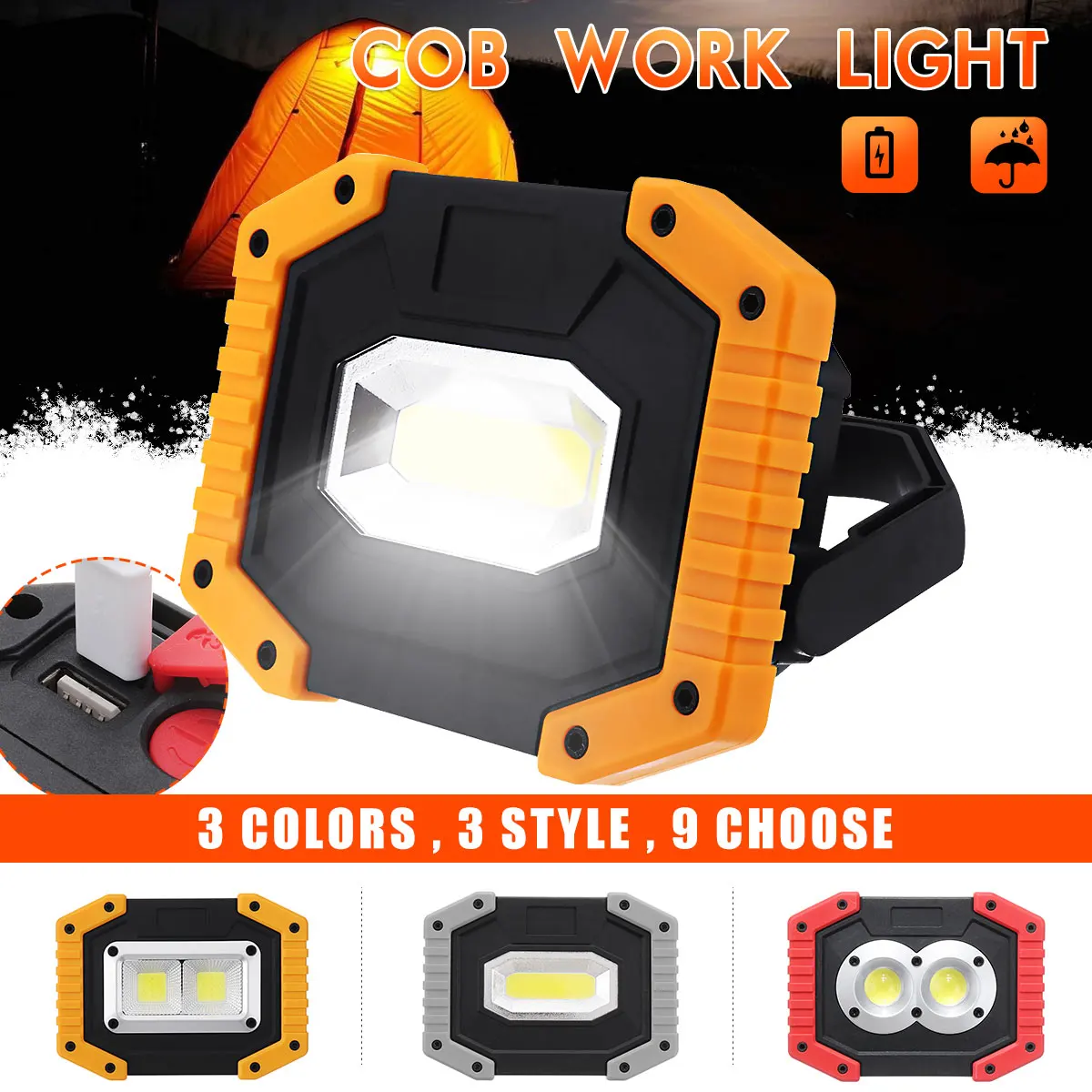 

30W USB LED COB Camping Light Portable Flashlight Emergency Work Lamp Waterproof Spotlight Lantern 2000LM