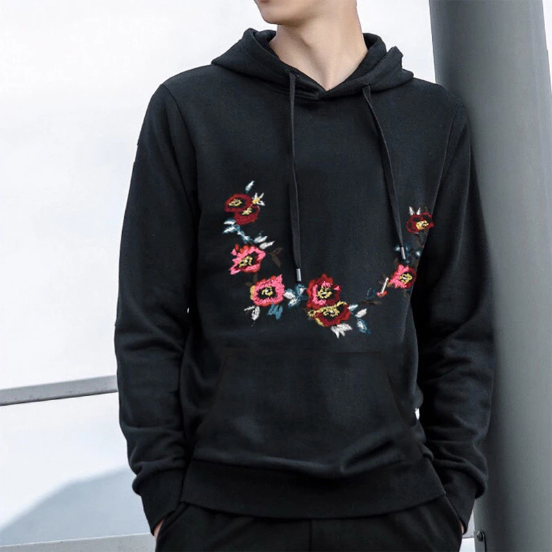 Flower embroidered hoodie mens Clearance