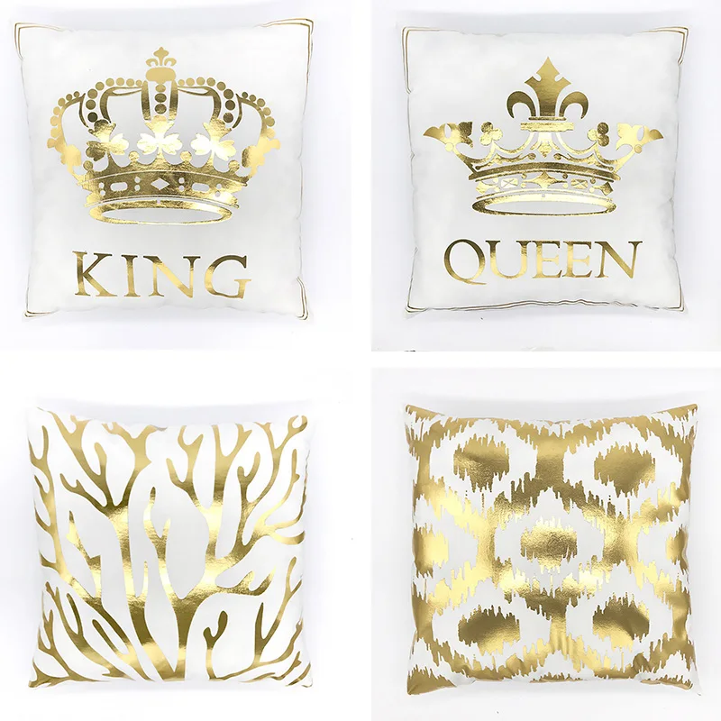 KING&QUEEN Bronzing Cushion Cover LOVE Kiss Cotton Polyester Geometric