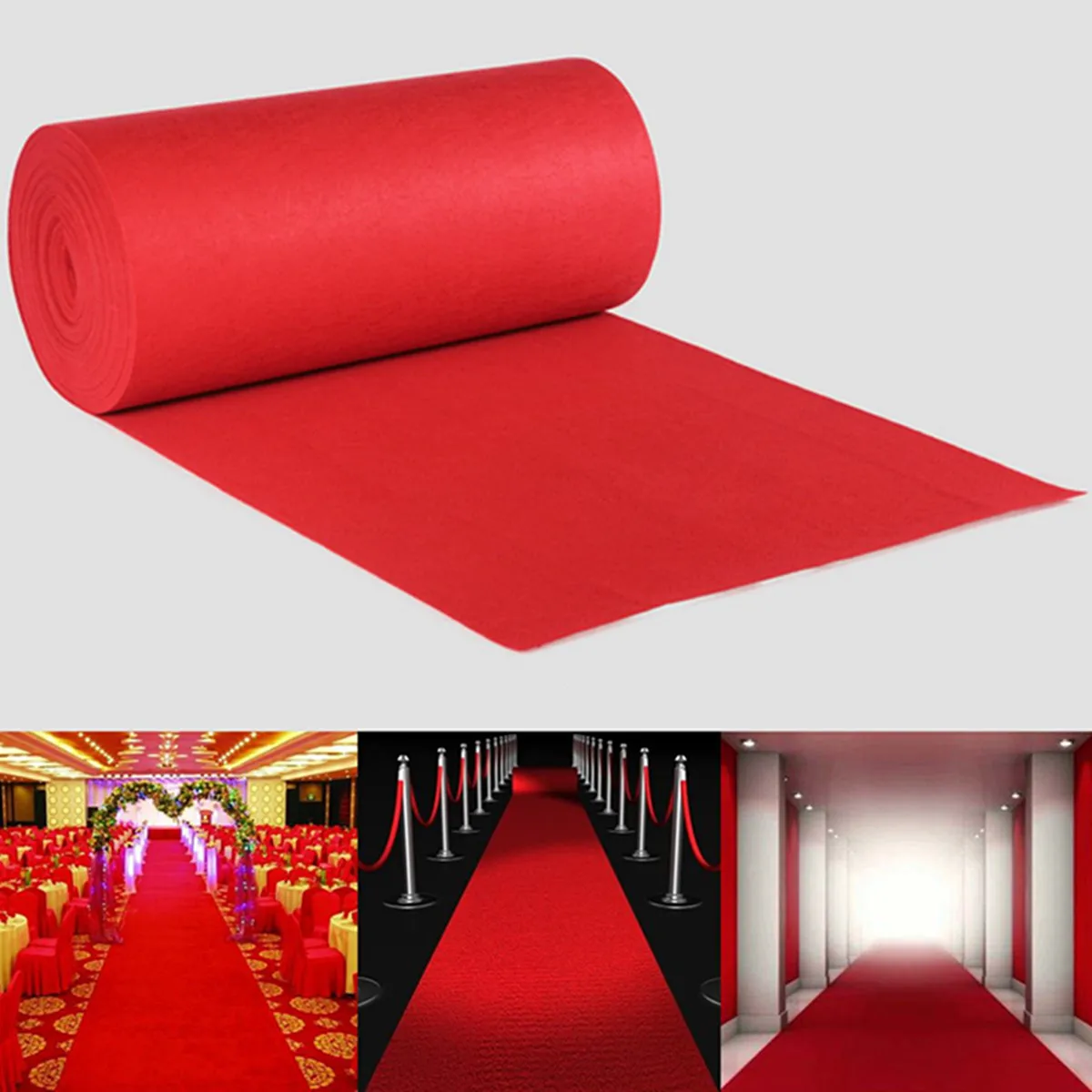 

15X1.2M Wedding Aisle Floor Runner Carpet Polyester Large Red Carpet Rug Hollywood Awards Events Wedding Party Events Decoration