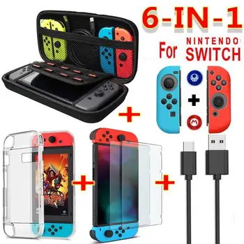 

EastVita 6 in 1 Game Accessories Set For Nintend Switch Travel Carrying Bag Screen Protector Case Charging Cable r30