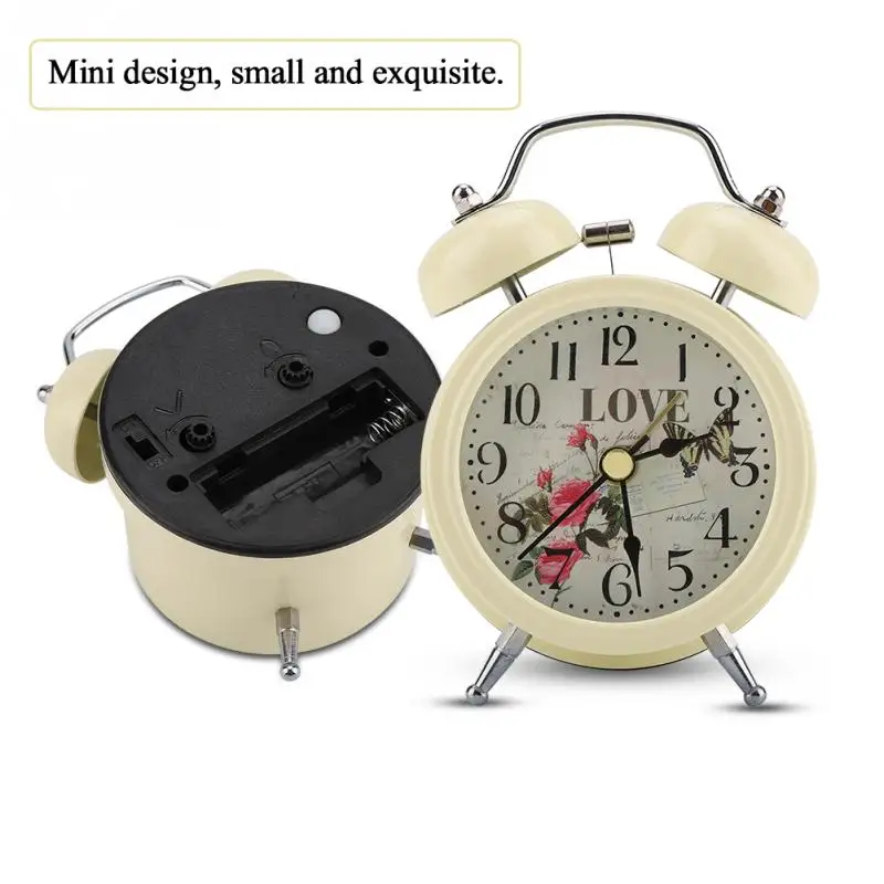 Античные Мини-металлические цифровые бесшумные часы-будильник с подсветкой мерцающий колокольчик классический для спальни Рождество