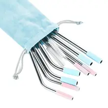 10 шт./компл. Нержавеющая сталь соломенная шляпа с Еда Класс силиконовые рукава съемные Многоразовые питьевой воды щетка для чистки соломинок комплекты w/сумка для хранения