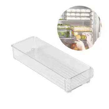 

Stackable Kitchen Storage Organizer Food Storage Bin Trays with Pull Front Handle for Refrigerators Freezers Cabinets Drawers