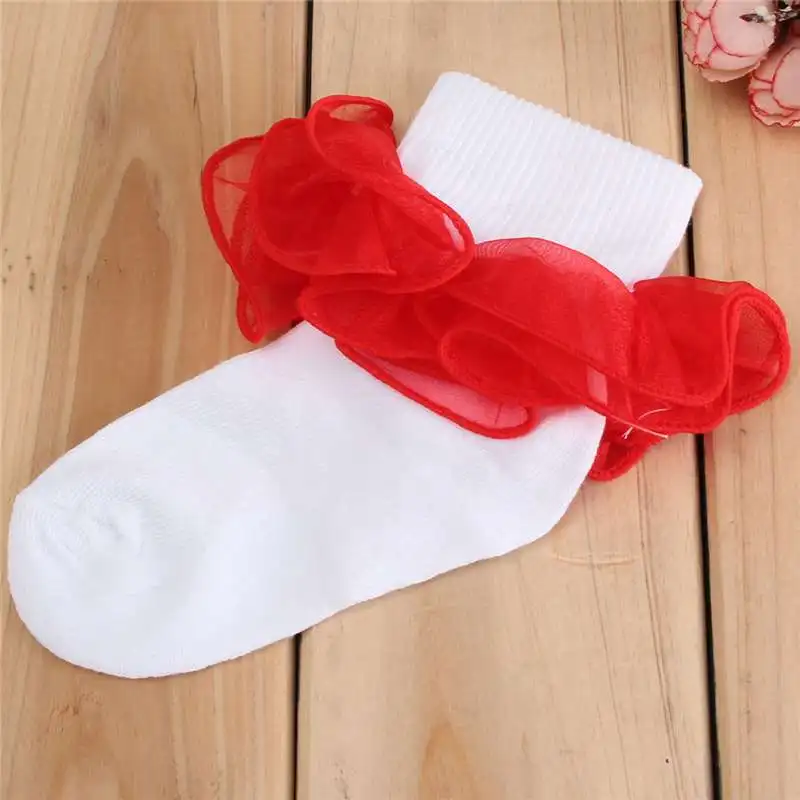 Кружевные детские носки для девочек, осенне-зимние теплые рождественские носки для платьев, Рождественская одежда, хлопковые чулочно-носочные изделия