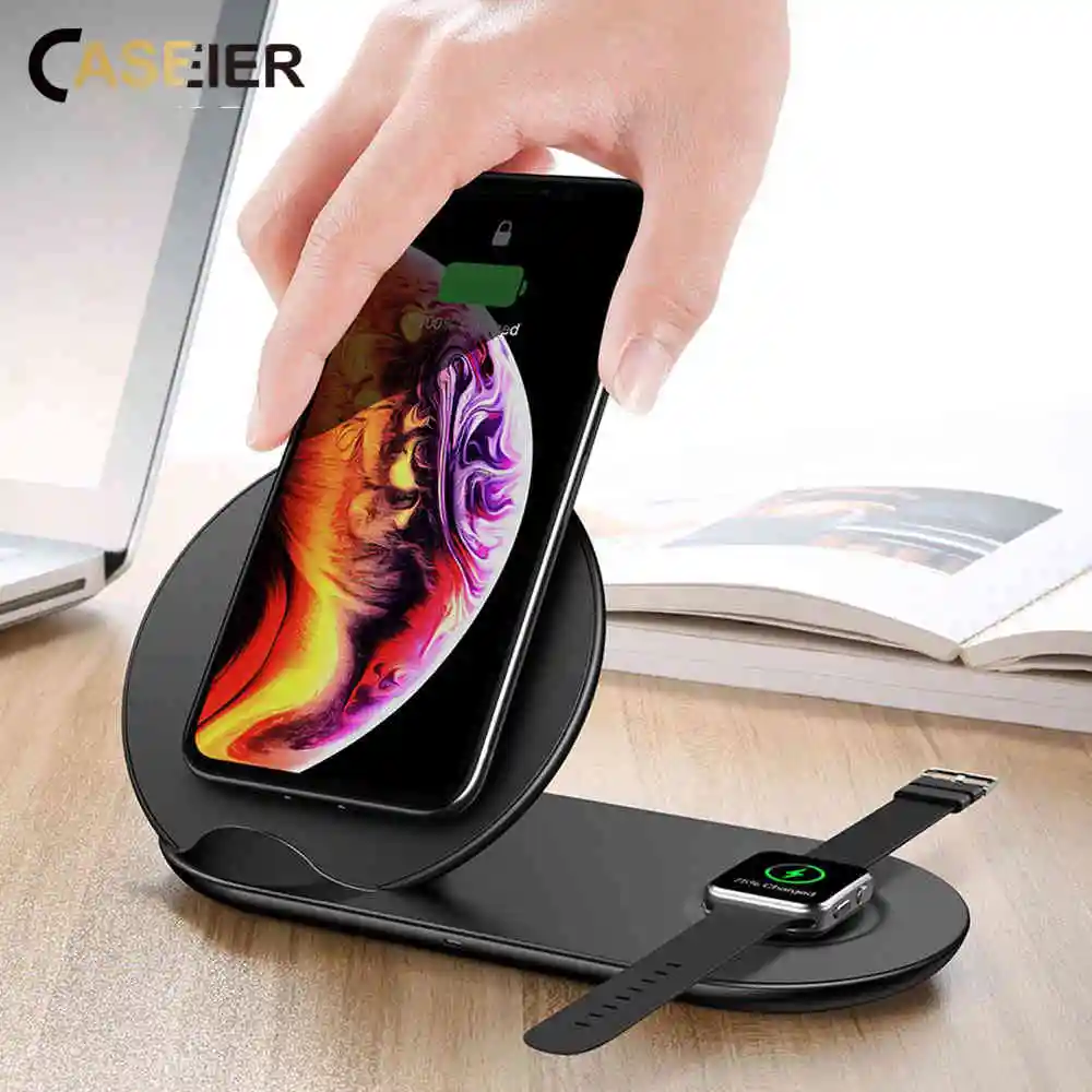 

CASEIER Qi 2 In 1 Wireless Charger For Apple Watch 4 3 2 Fast Wireless Charger For iPhone X XS XR For Samsung S9 S8 Fast Adapter