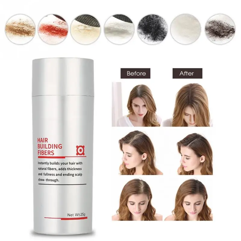 

7 Colors Hair Building Fiber Hair Loss Concealer Hair Fuller Denser Thickener Powder Hair styling Salon Powder Tool 25g