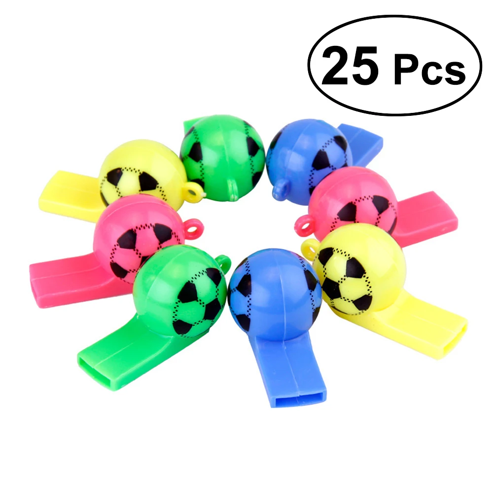 

25pcs Plastic Football Whistle Referee Cheerleading Colorful Sports Party Accessory Whistle Toy for Kids Children