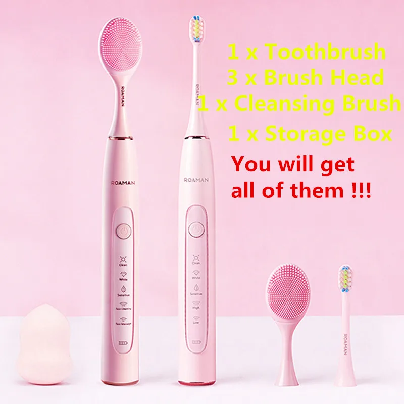 ROAMAN T10 Electric Toothbrush 3pcs Soft Brush Facial Cleansing Brush