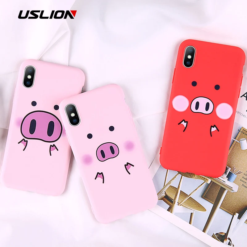 

USLION Lovely Cartoon Pig Nose Phone Case For iPhone 7 8 6 6s Plus X XR XS Max Cute Pig Cases Ultra-thin Soft TPU Back Cover 5SE